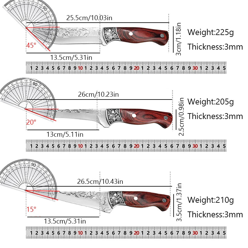 Coltello per disossare, tagliare, affettare, carne, pesce, verdure, incluso fodero di protezione