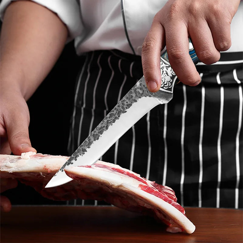 Coltello per disossare, tagliare, affettare, carne, pesce, verdure, incluso fodero di protezione